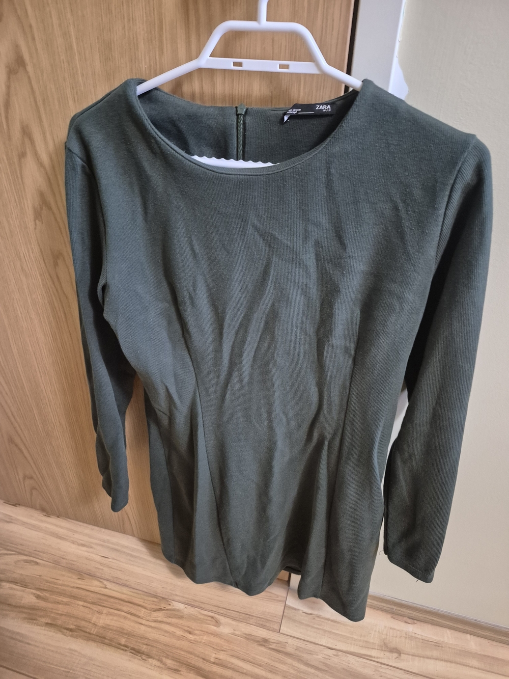 Zara Dark Olive Green Long Sleeve Knit Knee Length Fall Dress